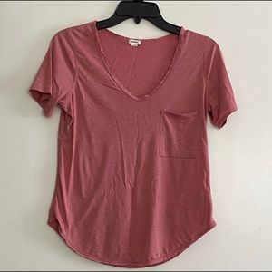 Garage Pink V Neck Short Sleeve T-Shirt